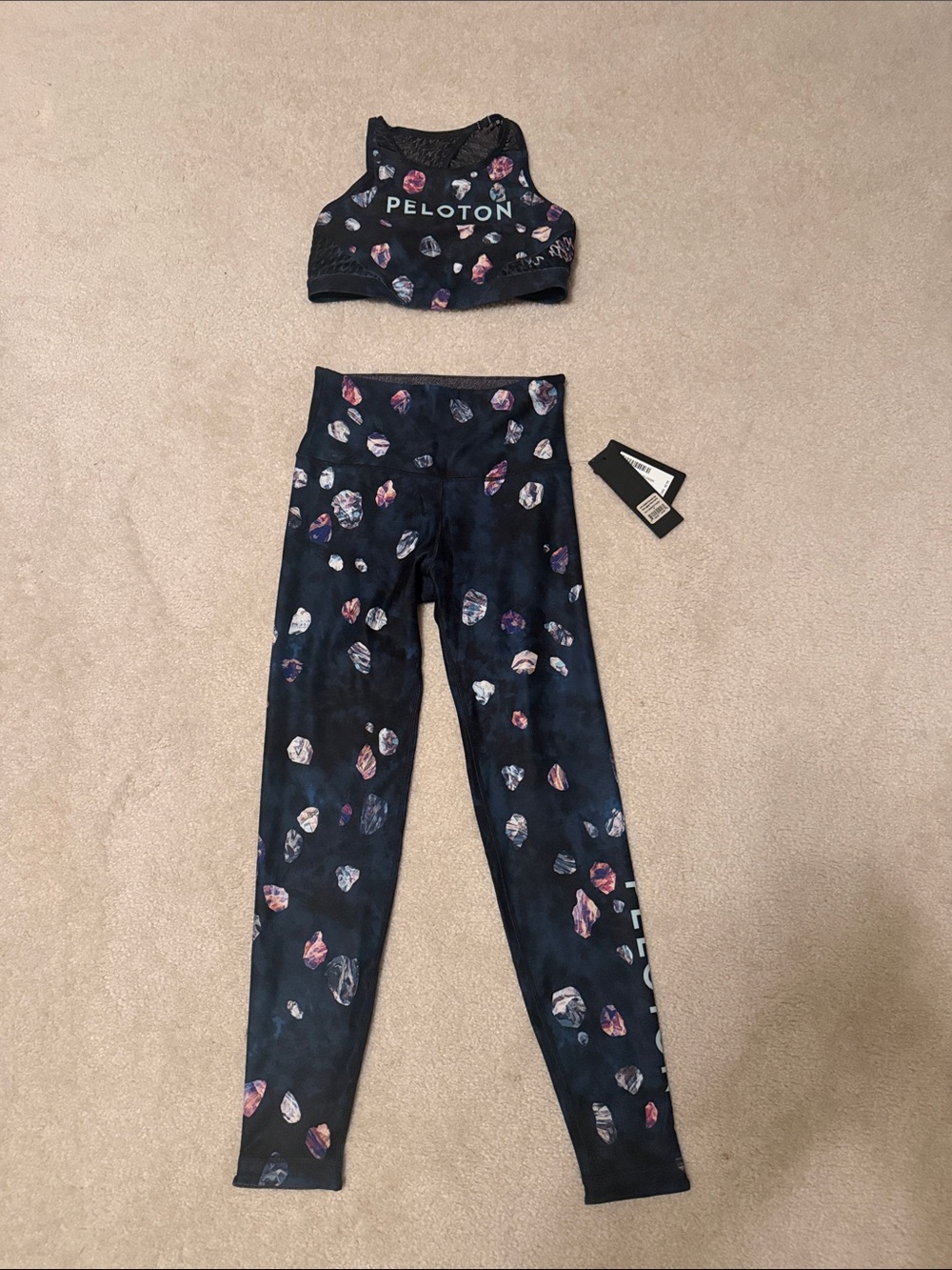 Peloton Kids Black Leggings & Sports Bra with Pink and Purple Floral Print
